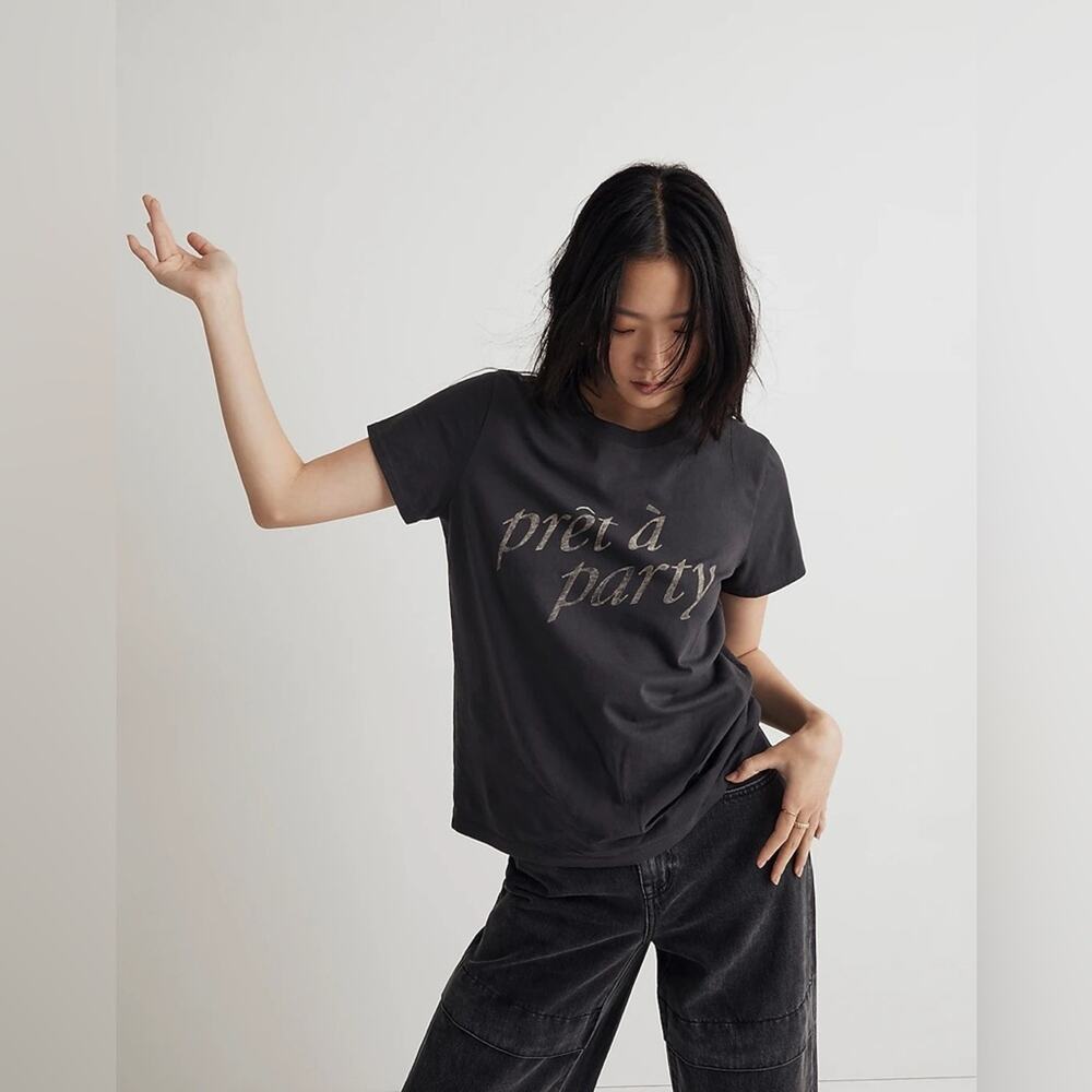 Madewell Pret a Party Graphic Softfade Cotton Crewneck Relaxed Tee Sz XXS NO746